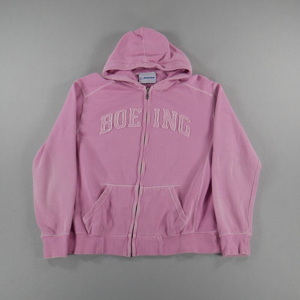 Boeing Hoodie Full Zip Pink Womens Size Large Aerospace Y2k Planes Space
